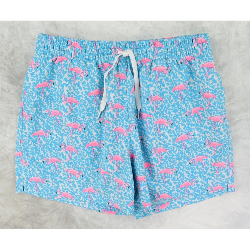 Chubbies Swim Trunks Mens Medium The Domingos Are For Flamingos Blue Pink 5.5